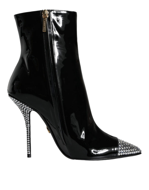 Dolce & Gabbana Women's Black Patent Leather Crystal Heel High Boots