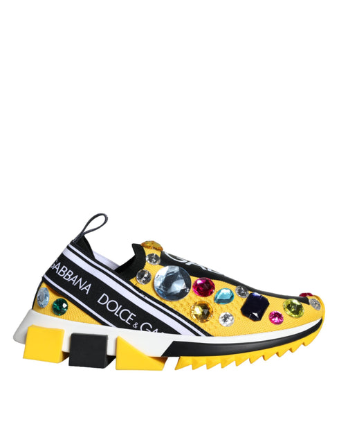 Dolce & Gabbana Sorrento Yellow Crystal Sneakers – Women’s Slip-On Designer Shoes
