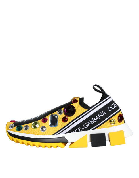 Dolce & Gabbana Sorrento Yellow Crystal Sneakers – Women’s Slip-On Designer Shoes