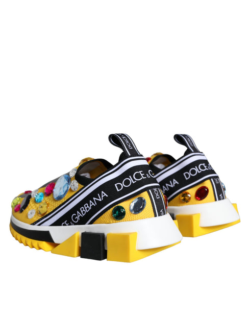 Dolce & Gabbana Sorrento Yellow Crystal Sneakers – Women’s Slip-On Designer Shoes