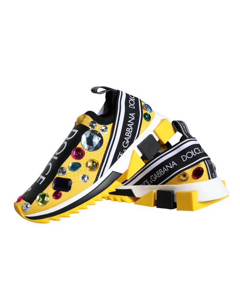 Dolce & Gabbana Sorrento Yellow Crystal Sneakers – Women’s Slip-On Designer Shoes