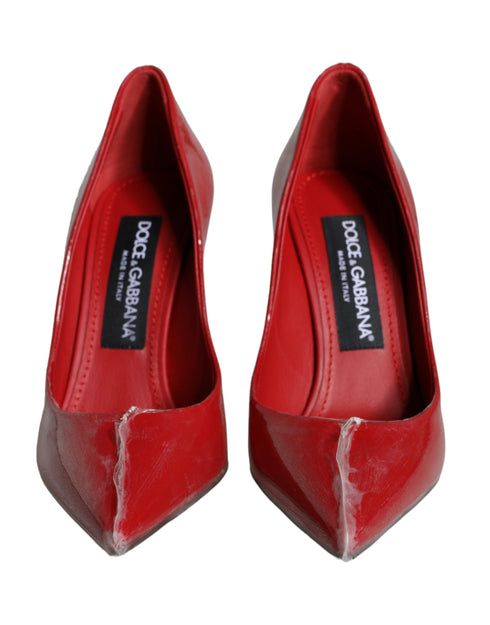 Dolce & Gabbana Women's Red Patent Leather Faux Pearl Detail Heels Pumps Shoes