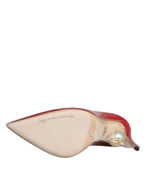 Dolce & Gabbana Women's Red Patent Leather Faux Pearl Detail Heels Pumps Shoes