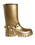 Dolce & Gabbana Metallic Gold Rubber PVC Rain Boots – Women’s Luxury Shoes