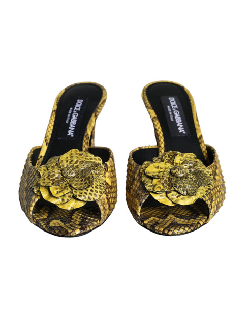 Dolce & Gabbana Block Heel Slides in Yellow Python Leather – Women’s Sandals