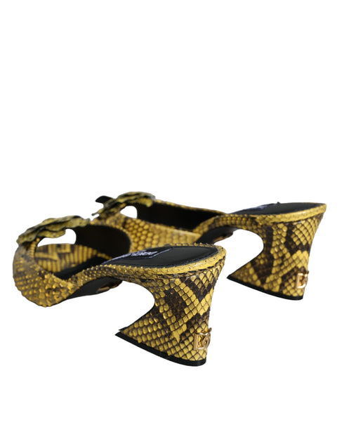 Dolce & Gabbana Block Heel Slides in Yellow Python Leather – Women’s Sandals