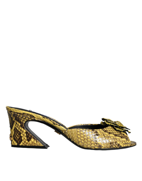Dolce & Gabbana Block Heel Slides in Yellow Python Leather – Women’s Sandals