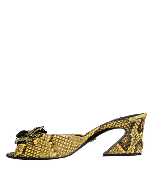 Dolce & Gabbana Block Heel Slides in Yellow Python Leather – Women’s Sandals