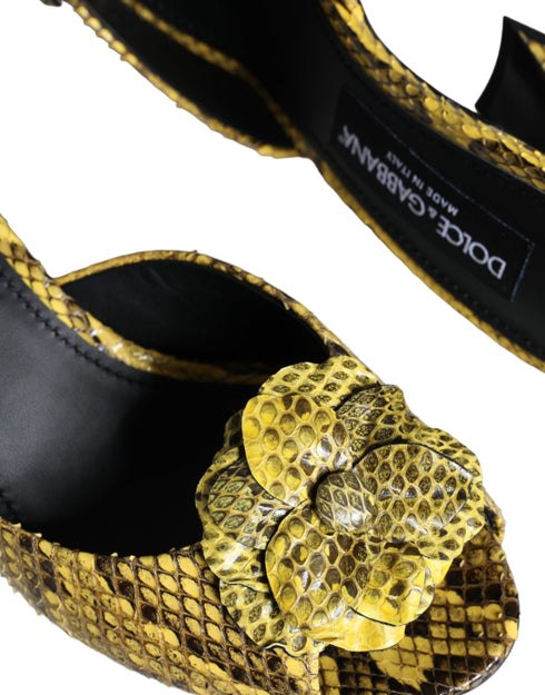 Dolce & Gabbana Block Heel Slides in Yellow Python Leather – Women’s Sandals