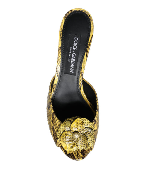 Dolce & Gabbana Block Heel Slides in Yellow Python Leather – Women’s Sandals