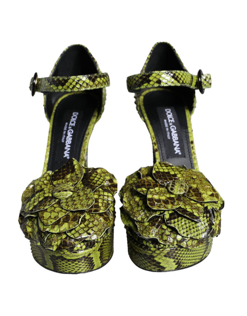Dolce & Gabbana Python Platform Heels Green Exotic Leather Women’s Sandals