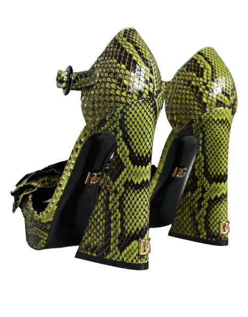 Dolce & Gabbana Python Platform Heels Green Exotic Leather Women’s Sandals