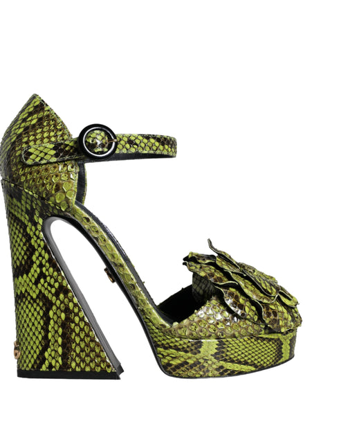 Dolce & Gabbana Python Platform Heels Green Exotic Leather Women’s Sandals