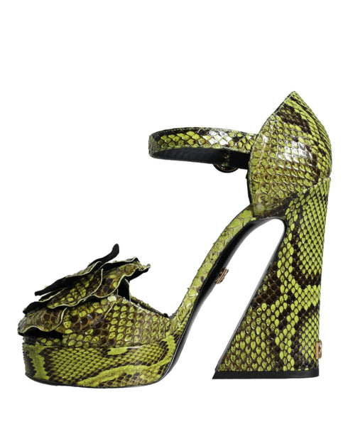 Dolce & Gabbana Python Platform Heels Green Exotic Leather Women’s Sandals