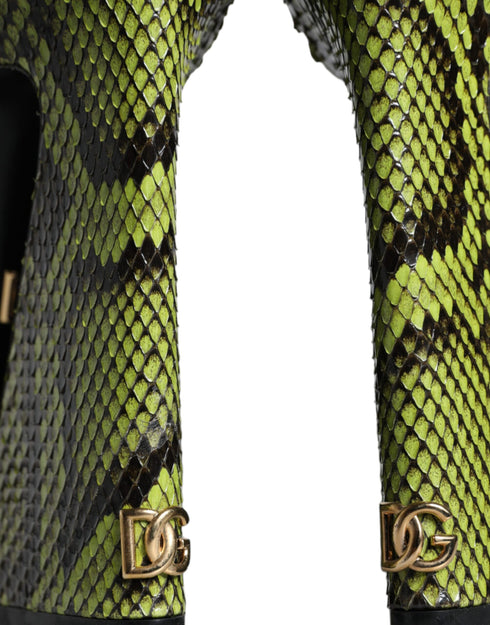 Dolce & Gabbana Python Platform Heels Green Exotic Leather Women’s Sandals