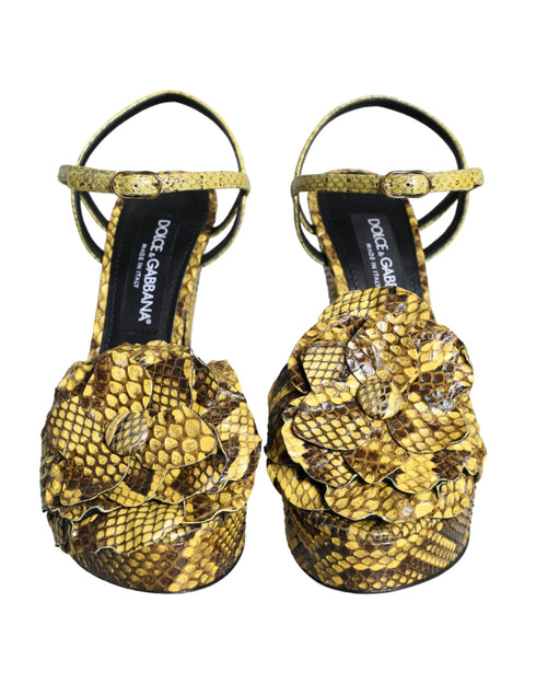 Dolce & Gabbana Women's Yellow Python Leather Ankle Strap Heels Sandals Shoes