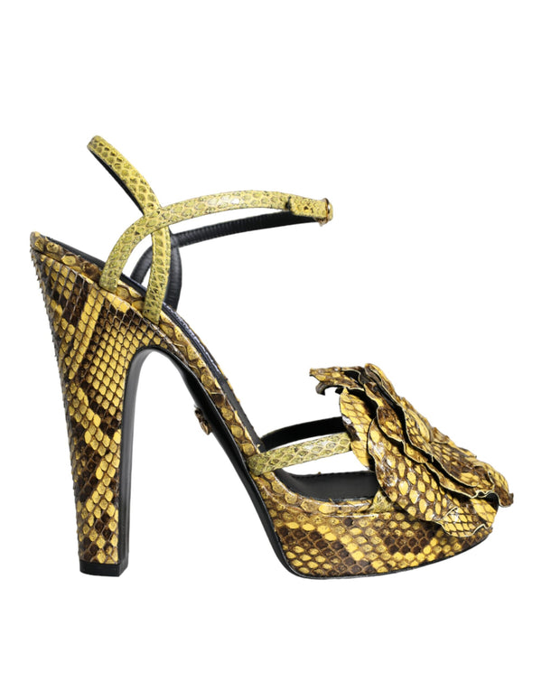 Dolce & Gabbana Women's Yellow Python Leather Ankle Strap Heels Sandals Shoes