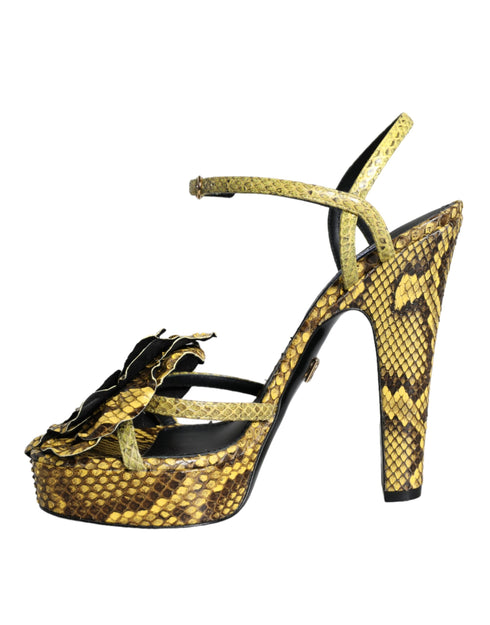 Dolce & Gabbana Women's Yellow Python Leather Ankle Strap Heels Sandals Shoes