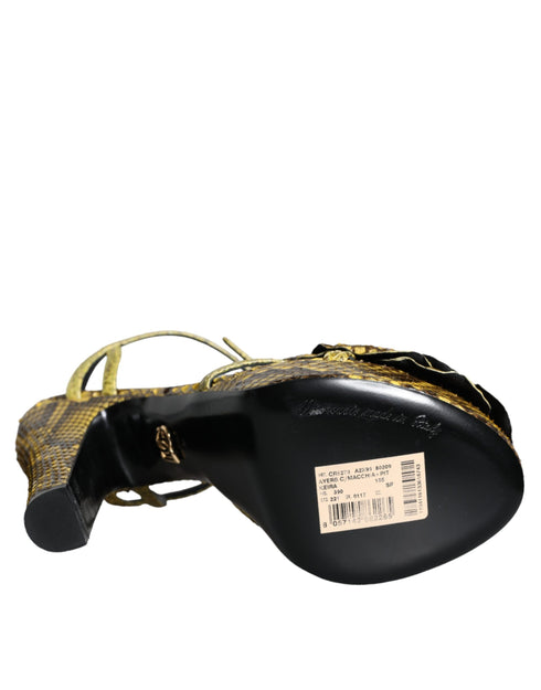 Dolce & Gabbana Women's Yellow Python Leather Ankle Strap Heels Sandals Shoes