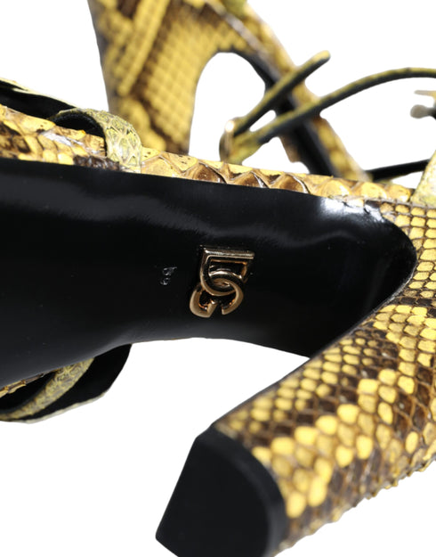 Dolce & Gabbana Women's Yellow Python Leather Ankle Strap Heels Sandals Shoes