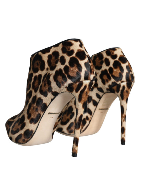 Dolce & Gabbana Ankle Boots Shoes – Women's Brown Leopard Print Calf Fur Stiletto Heels