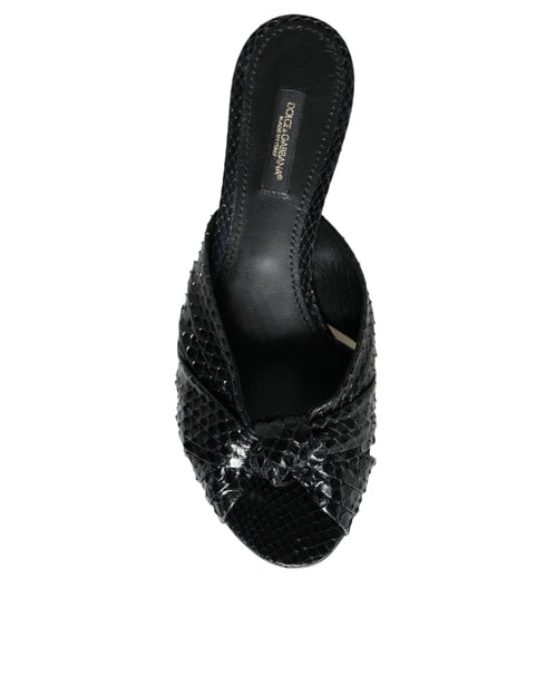 Dolce & Gabbana Python Leather Heels Slide Sandals in Black for Women