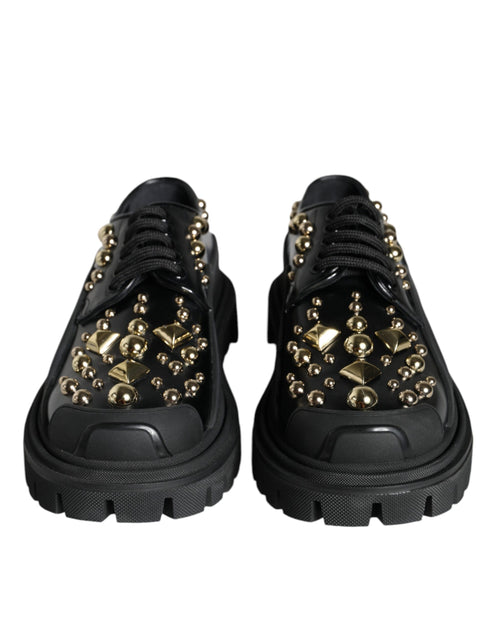 Dolce & Gabbana Trekking Derby Shoes – Black Leather Embellished Lace-Up for Women