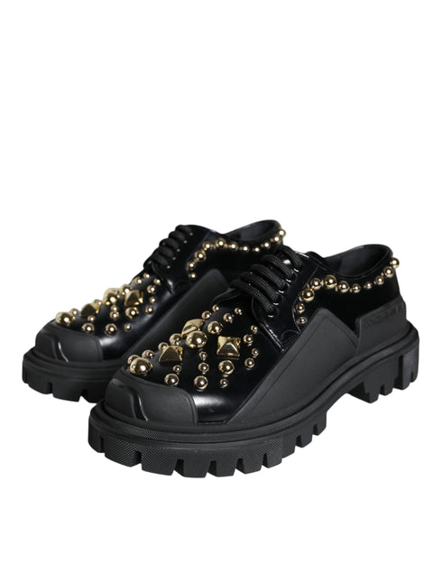 Dolce & Gabbana Trekking Derby Shoes – Black Leather Embellished Lace-Up for Women