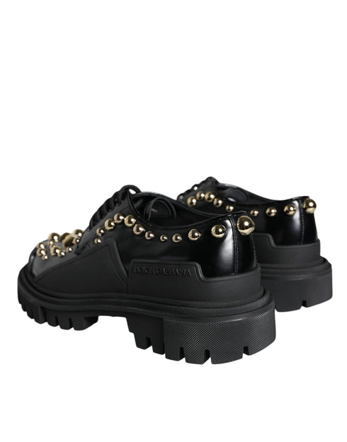 Dolce & Gabbana Trekking Derby Shoes – Black Leather Embellished Lace-Up for Women