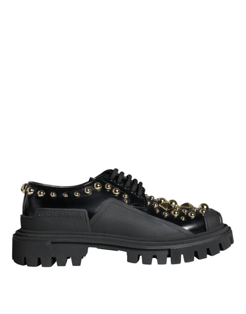 Dolce & Gabbana Trekking Derby Shoes – Black Leather Embellished Lace-Up for Women