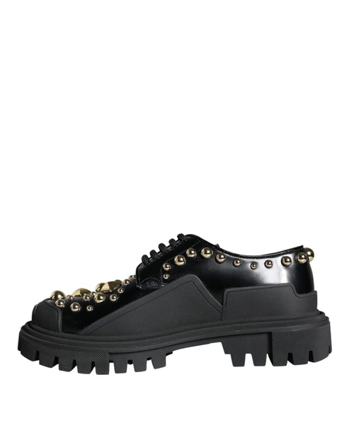 Dolce & Gabbana Trekking Derby Shoes – Black Leather Embellished Lace-Up for Women