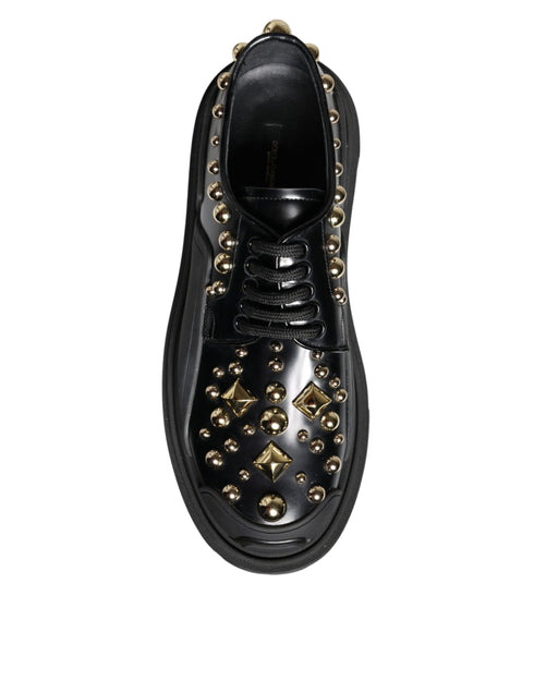 Dolce & Gabbana Trekking Derby Shoes – Black Leather Embellished Lace-Up for Women