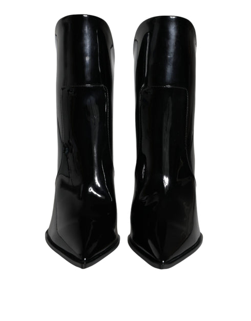 Dolce & Gabbana Black Patent Leather Ankle Boots | Women’s Pointed Toe Heels