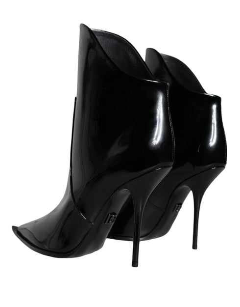 Dolce & Gabbana Black Patent Leather Ankle Boots | Women’s Pointed Toe Heels