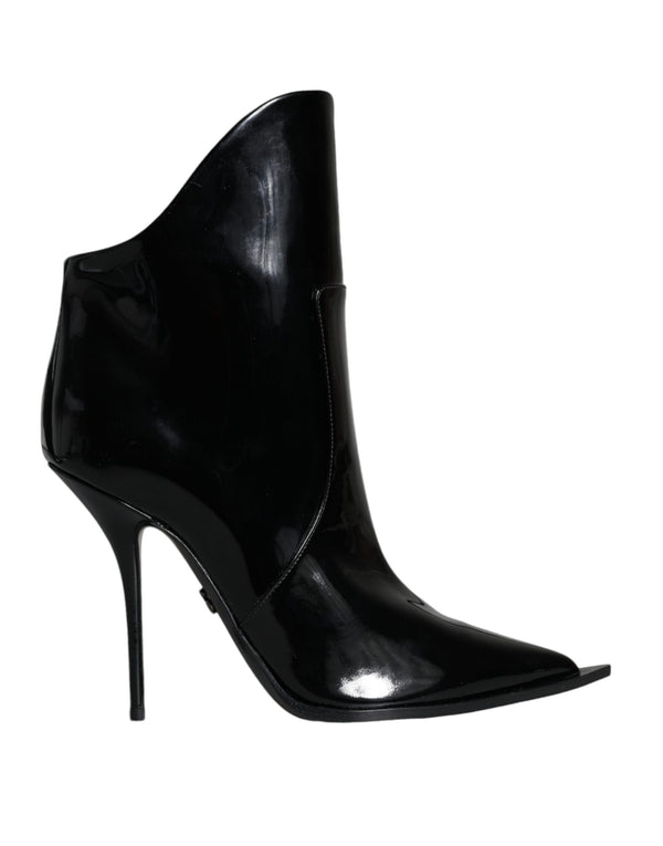 Dolce & Gabbana Black Patent Leather Ankle Boots | Women’s Pointed Toe Heels