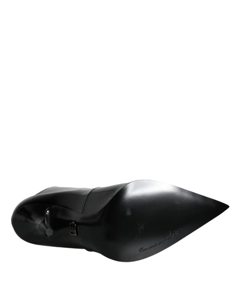 Dolce & Gabbana Black Patent Leather Ankle Boots | Women’s Pointed Toe Heels