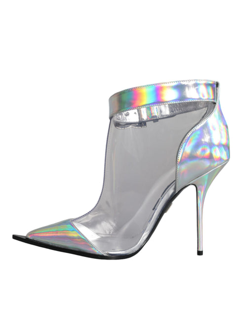 Dolce & Gabbana Women’s Silver Iridescent PVC Pointed Ankle Boots – High Heels Shoes