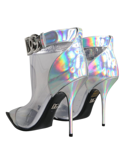Dolce & Gabbana Women’s Silver Iridescent PVC Pointed Ankle Boots – High Heels Shoes