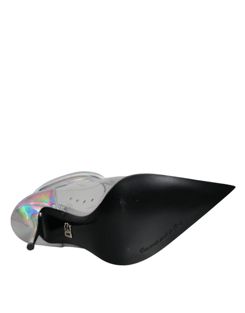 Dolce & Gabbana Women’s Silver Iridescent PVC Pointed Ankle Boots – High Heels Shoes