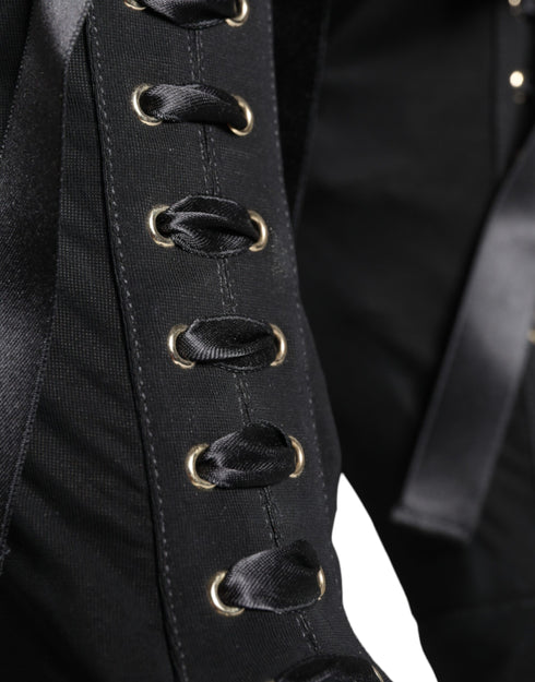 Dolce & Gabbana Black Stretch Jersey Ankle Boots – Women's Suede Lace-Up Booties