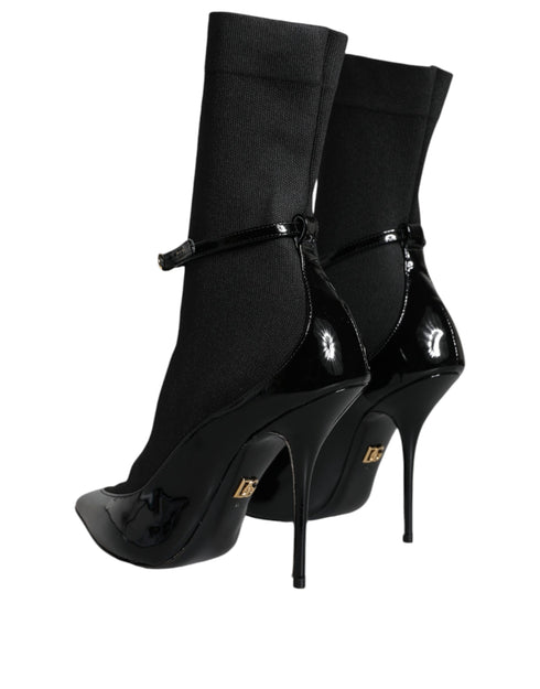 Dolce & Gabbana Sock Ankle Boots – Women's Black Patent Leather Stiletto Booties