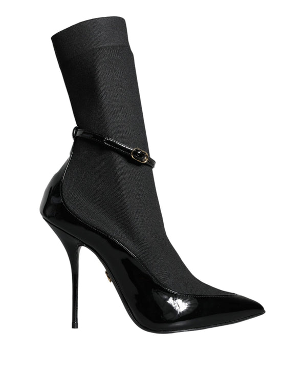 Dolce & Gabbana Sock Ankle Boots – Women's Black Patent Leather Stiletto Booties