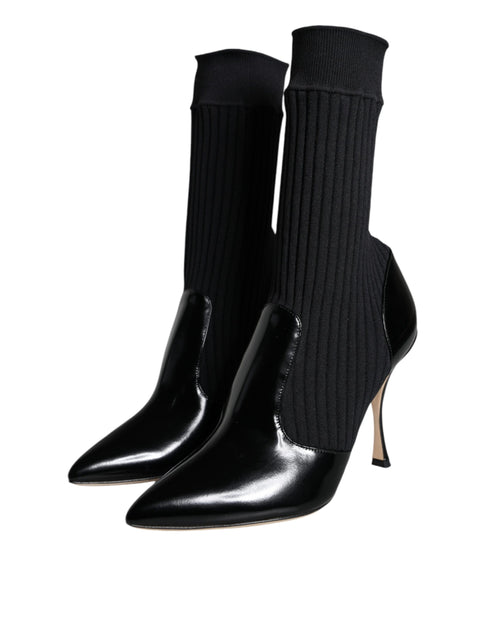 Dolce & Gabbana Black Stretch Sock Ankle Booties in Patent Leather for Women