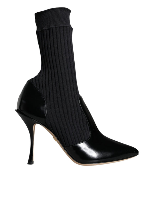Dolce & Gabbana Black Stretch Sock Ankle Booties in Patent Leather for Women