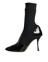 Dolce & Gabbana Black Stretch Sock Ankle Booties in Patent Leather for Women