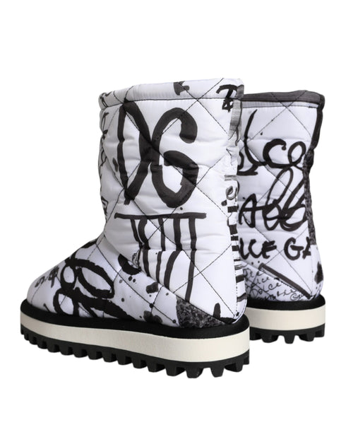 Dolce & Gabbana Mid Calf Boots White Padded Logo Print Winter Snow Shoes for Women’s