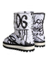Dolce & Gabbana Mid Calf Boots White Padded Logo Print Winter Snow Shoes for Women’s