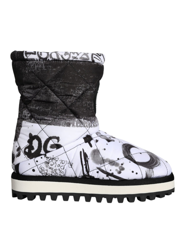 Dolce & Gabbana Mid Calf Boots White Padded Logo Print Winter Snow Shoes for Women’s