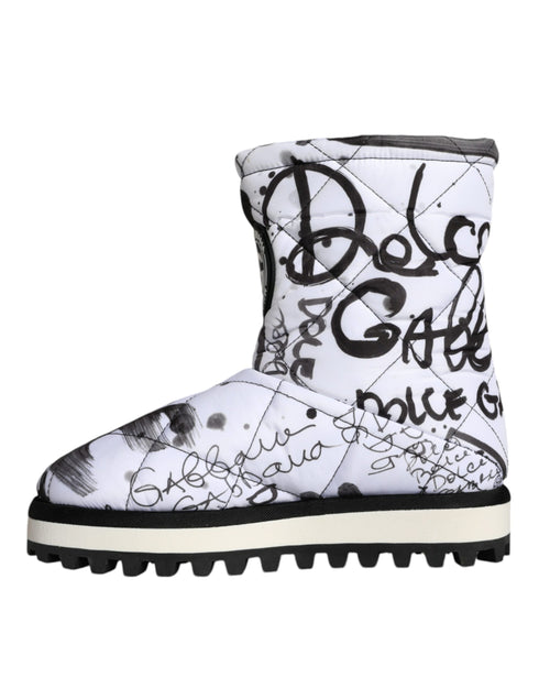 Dolce & Gabbana Mid Calf Boots White Padded Logo Print Winter Snow Shoes for Women’s