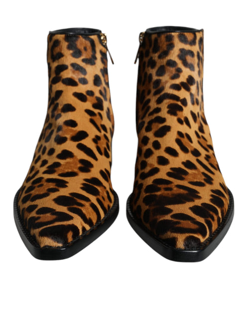Dolce & Gabbana Ankle Boots Shoes for Women – Leopard Print Calf Fur & Leather